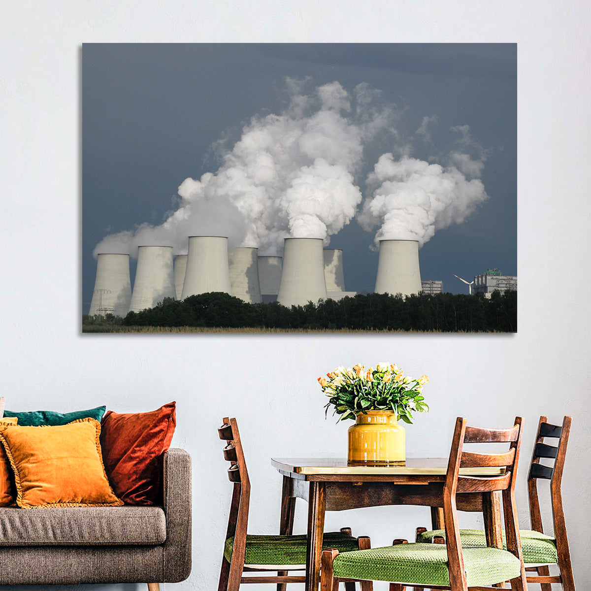 Cooling Towers at Coal Power Plant Wall Art in a room, landscape