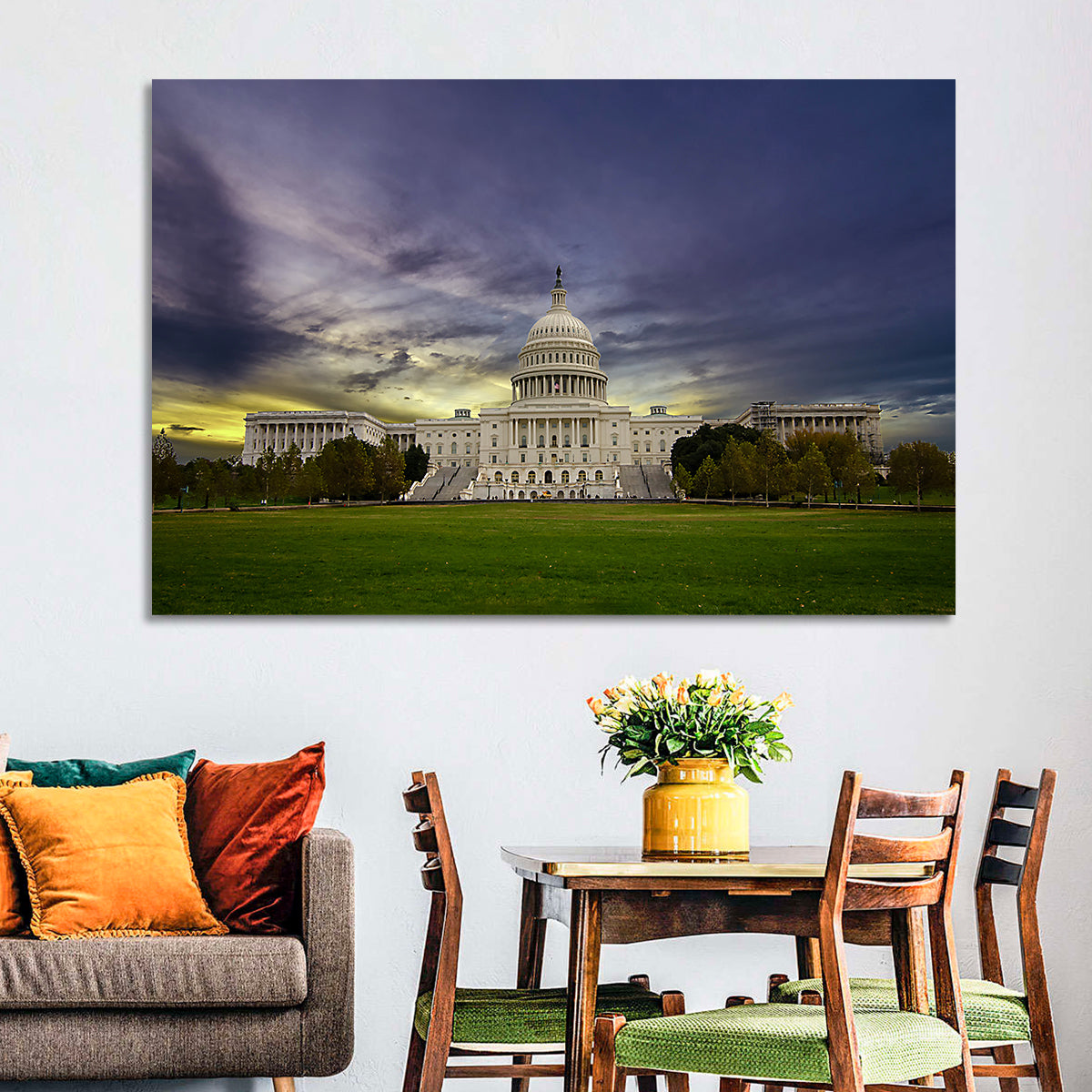 United States Capitol at Dusk Wall Art in a room, landscape