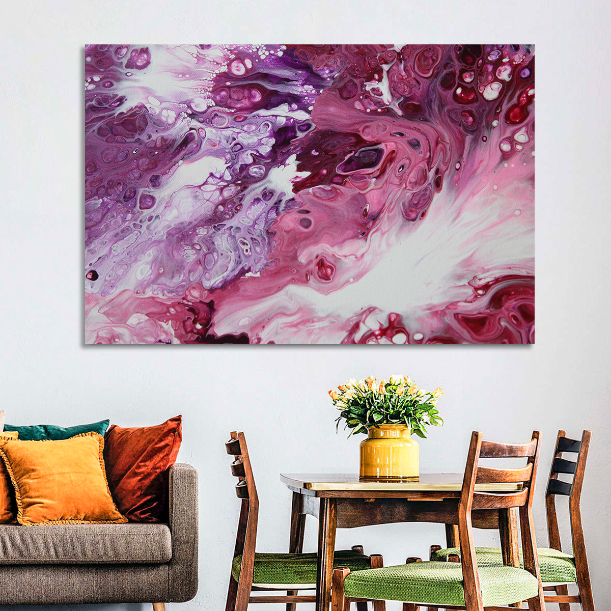 Flowing Bubbles Abstract Wall Art in a room, landscape