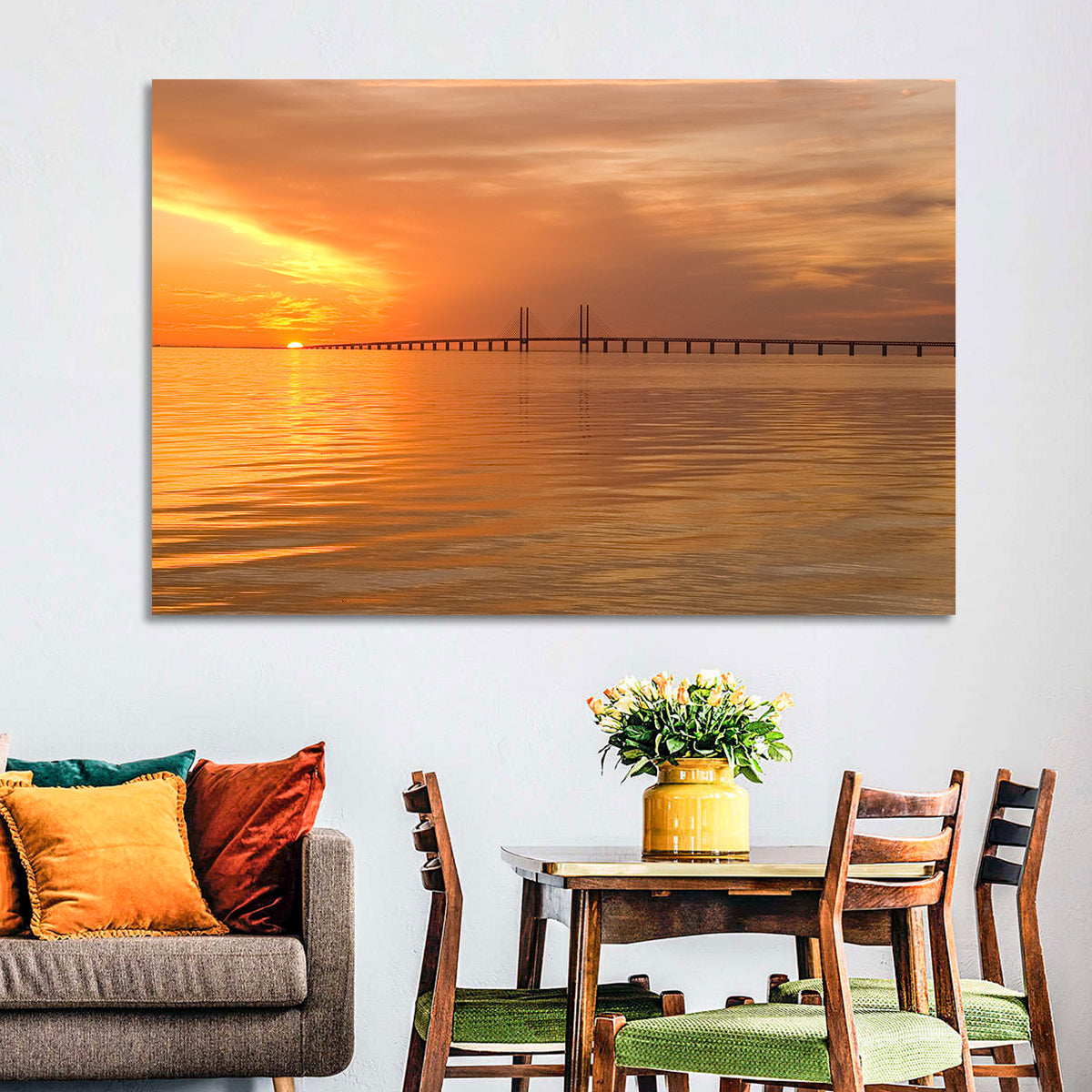 Øresund Bridge in Golden Light Wall Art