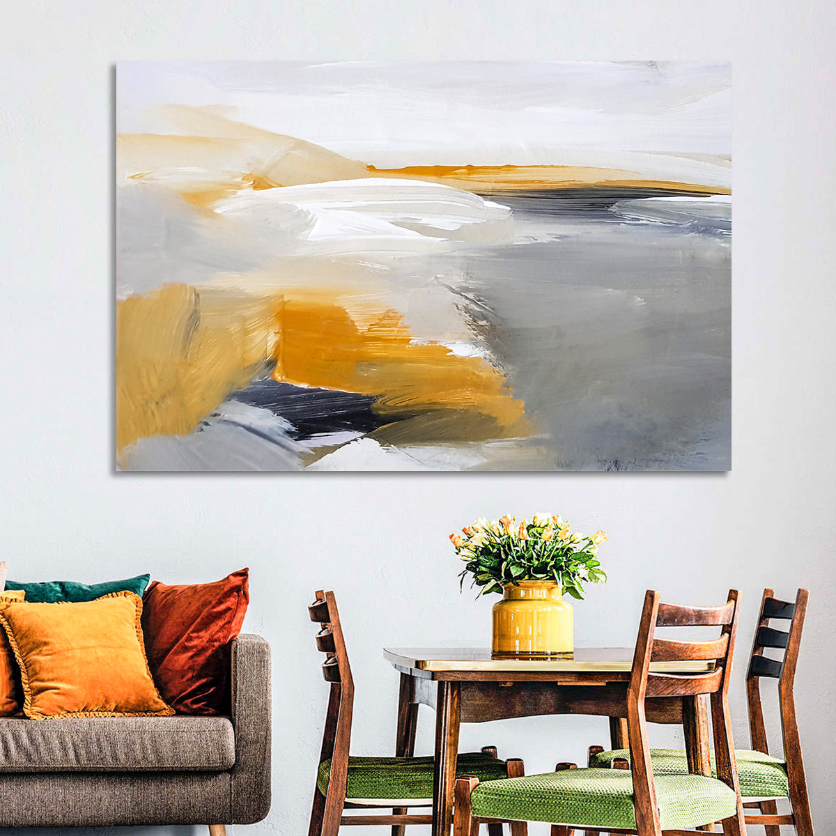 White Coastal Abstract Landscape Wall Art in a room, landscape