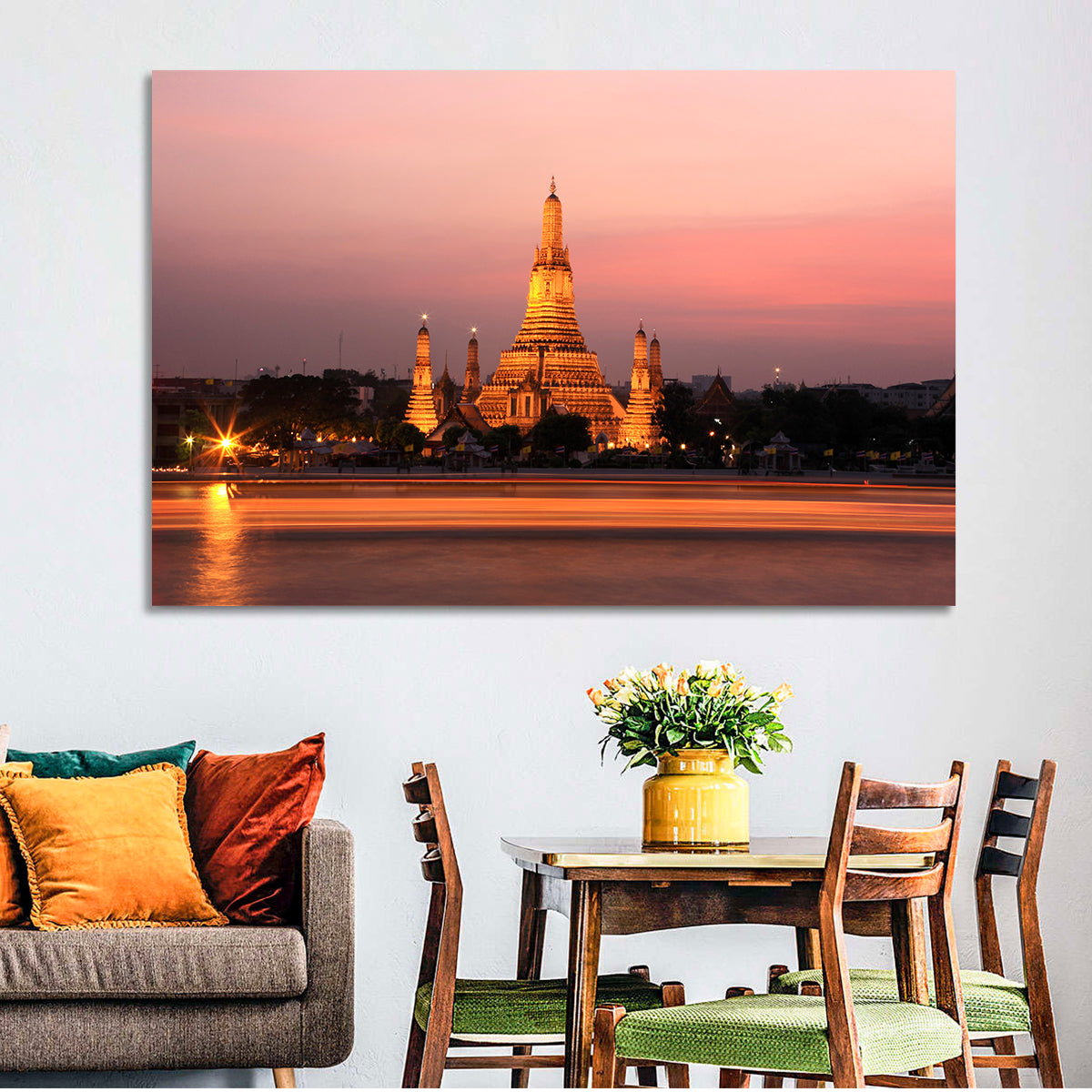 Wat Arun at Dusk Wall Art in a room, landscape