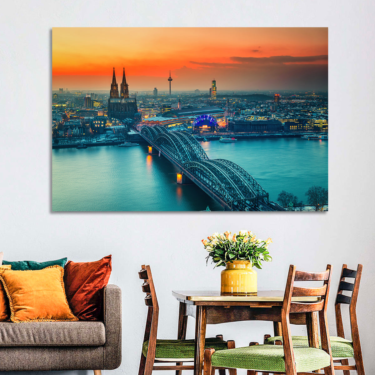 Hohenzollern Bridge at Dusk Wall Art in a room, landscape
