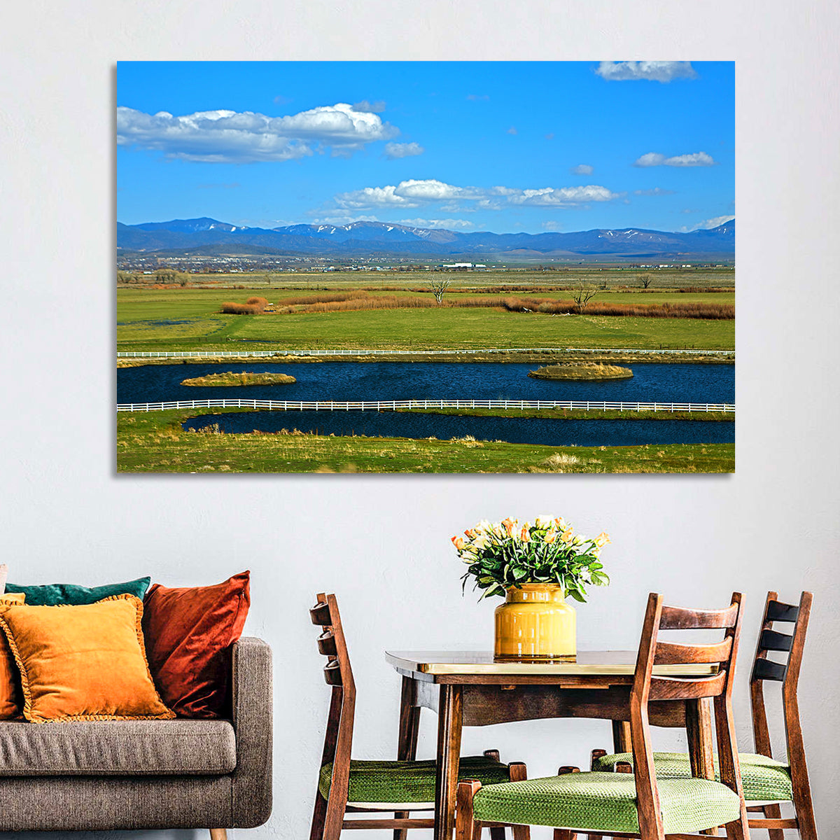 Genoa Township Pond View Wall Art in a room, landscape