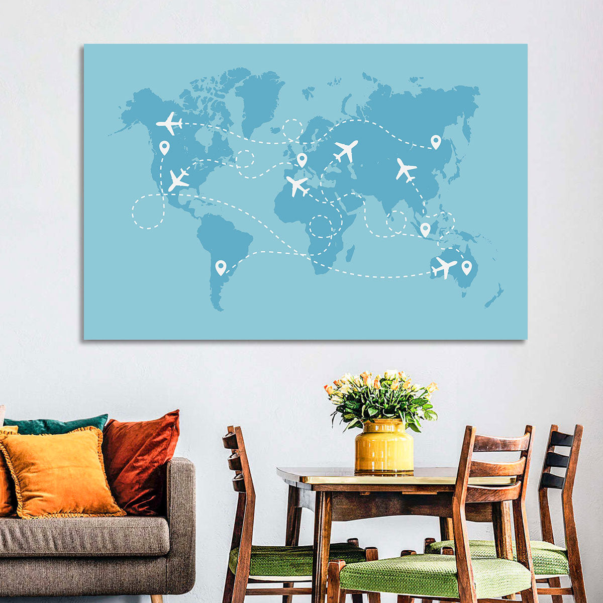World Flight Routes Map Wall Art