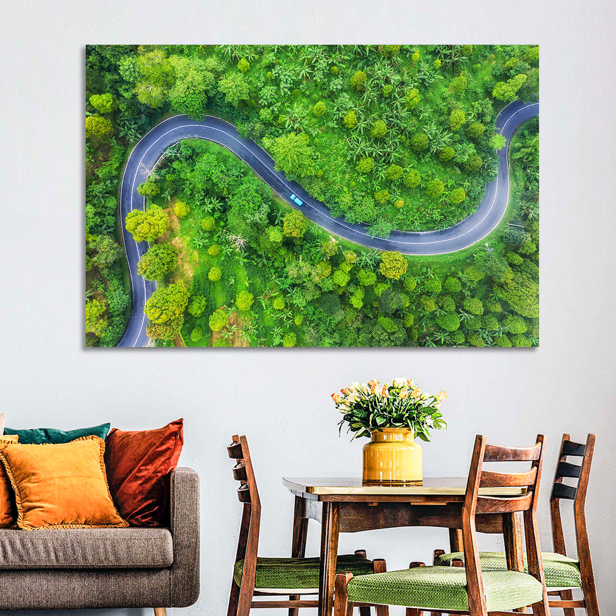 Blue Car on Summer Forest Road Wall Art