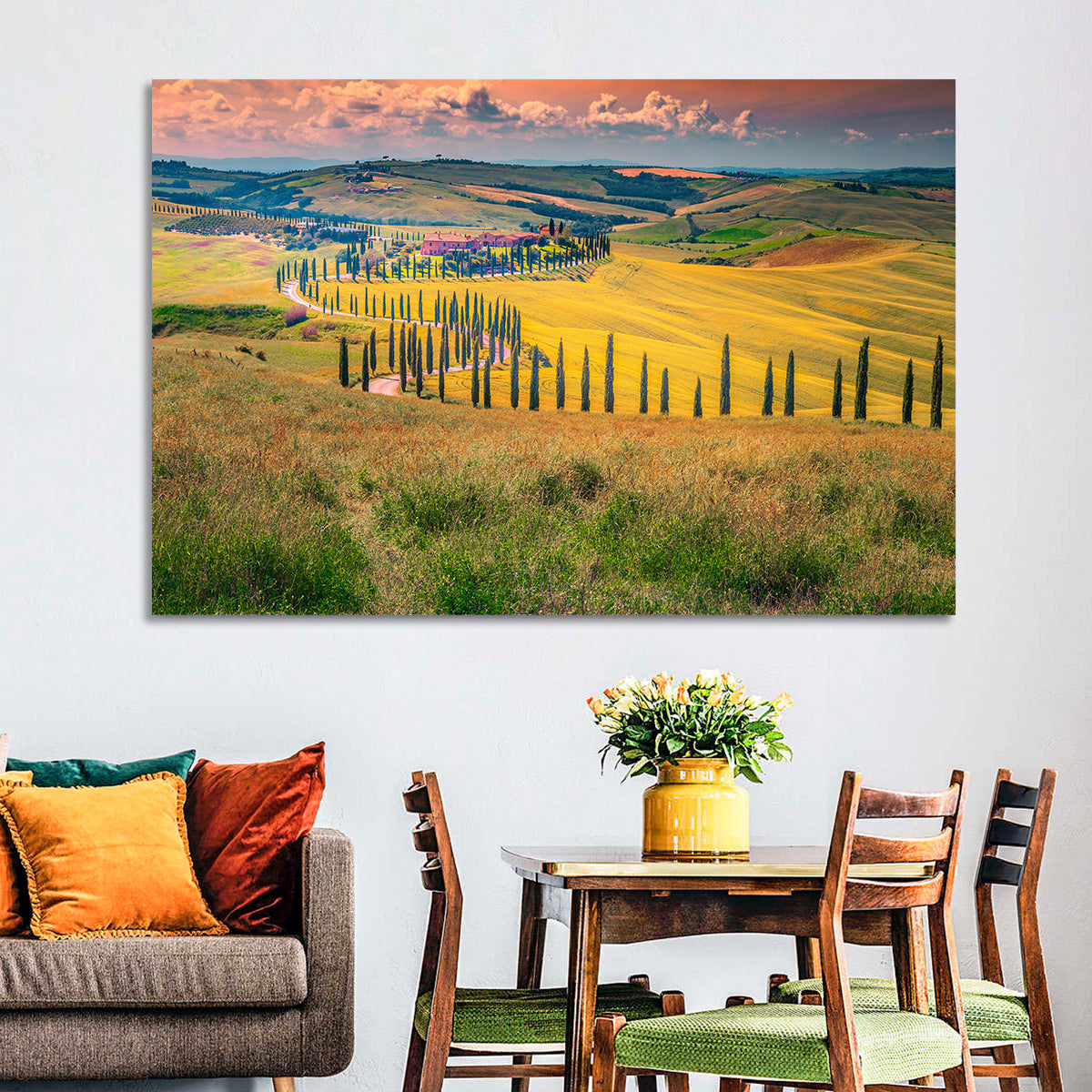 Val D'orcia Cypress Road Wall Art in a room, landscape