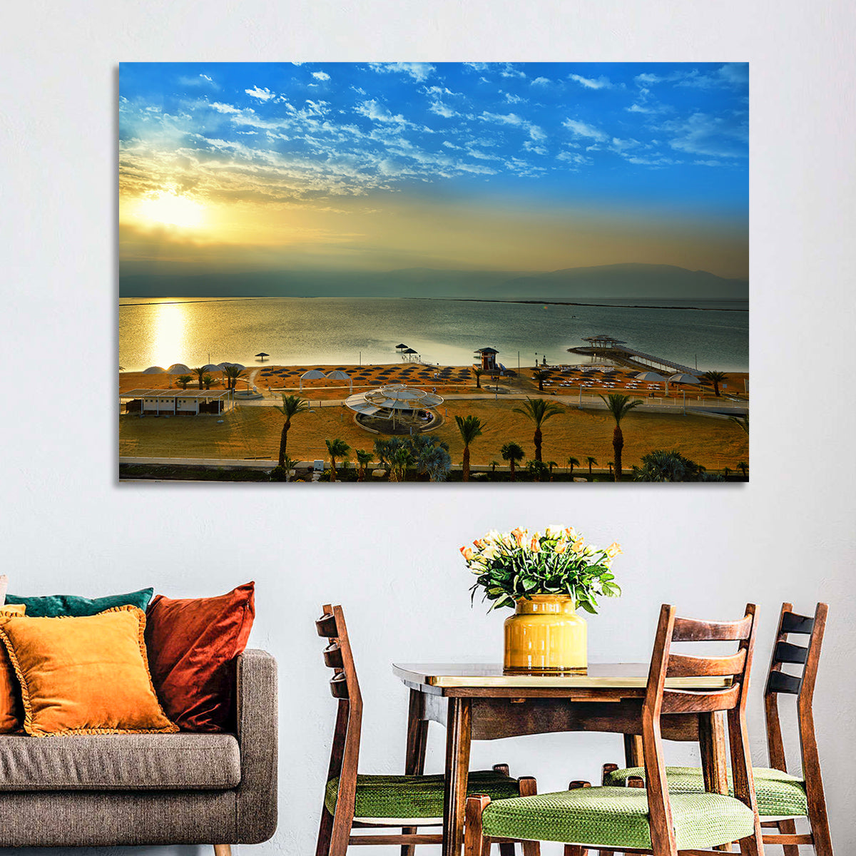 Dead Sea Sunset Wall Art in a room, landscape