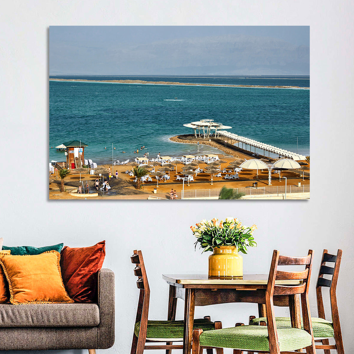 Dead Sea Boardwalk Wall Art in a room, landscape