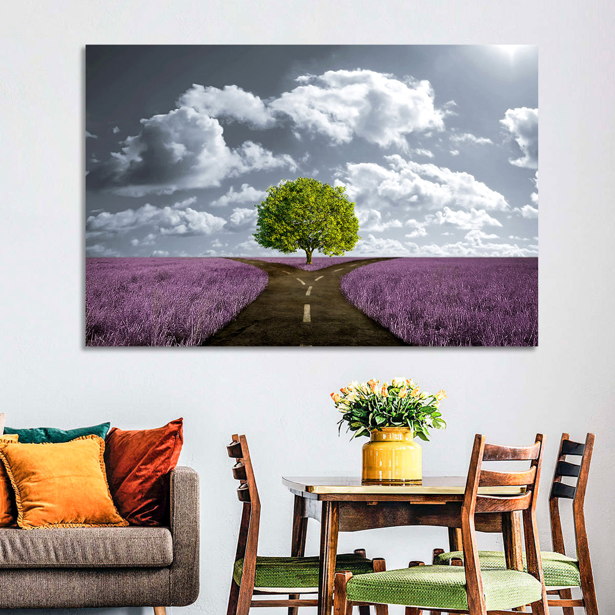 Lavender Field Crossroads with Lone Tree Wall Art