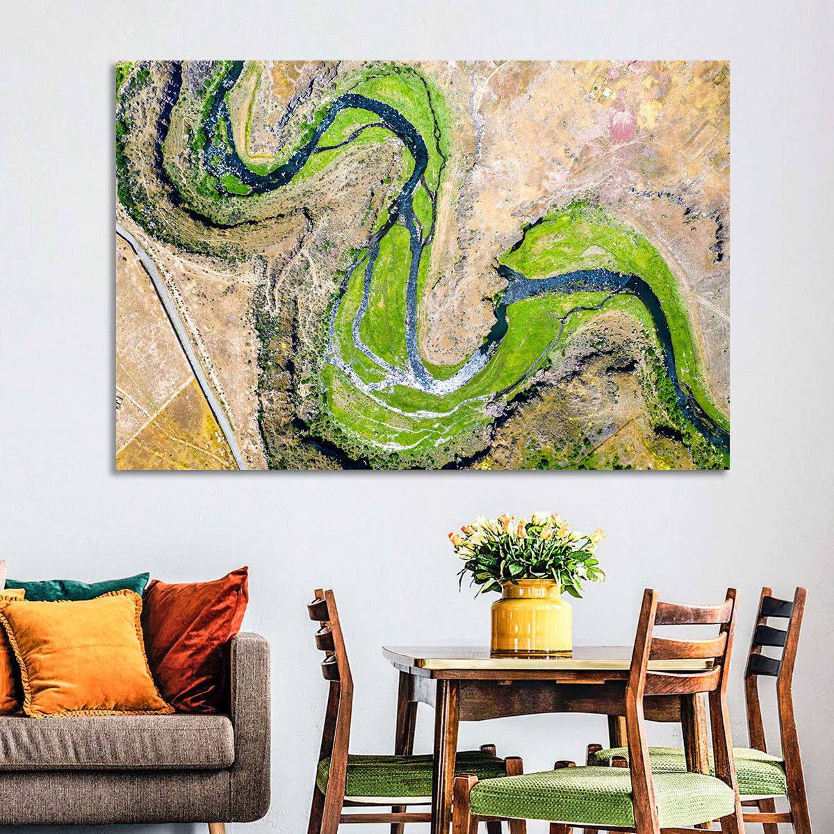 Kasagh River Valley Aerial Wall Art in a room, landscape