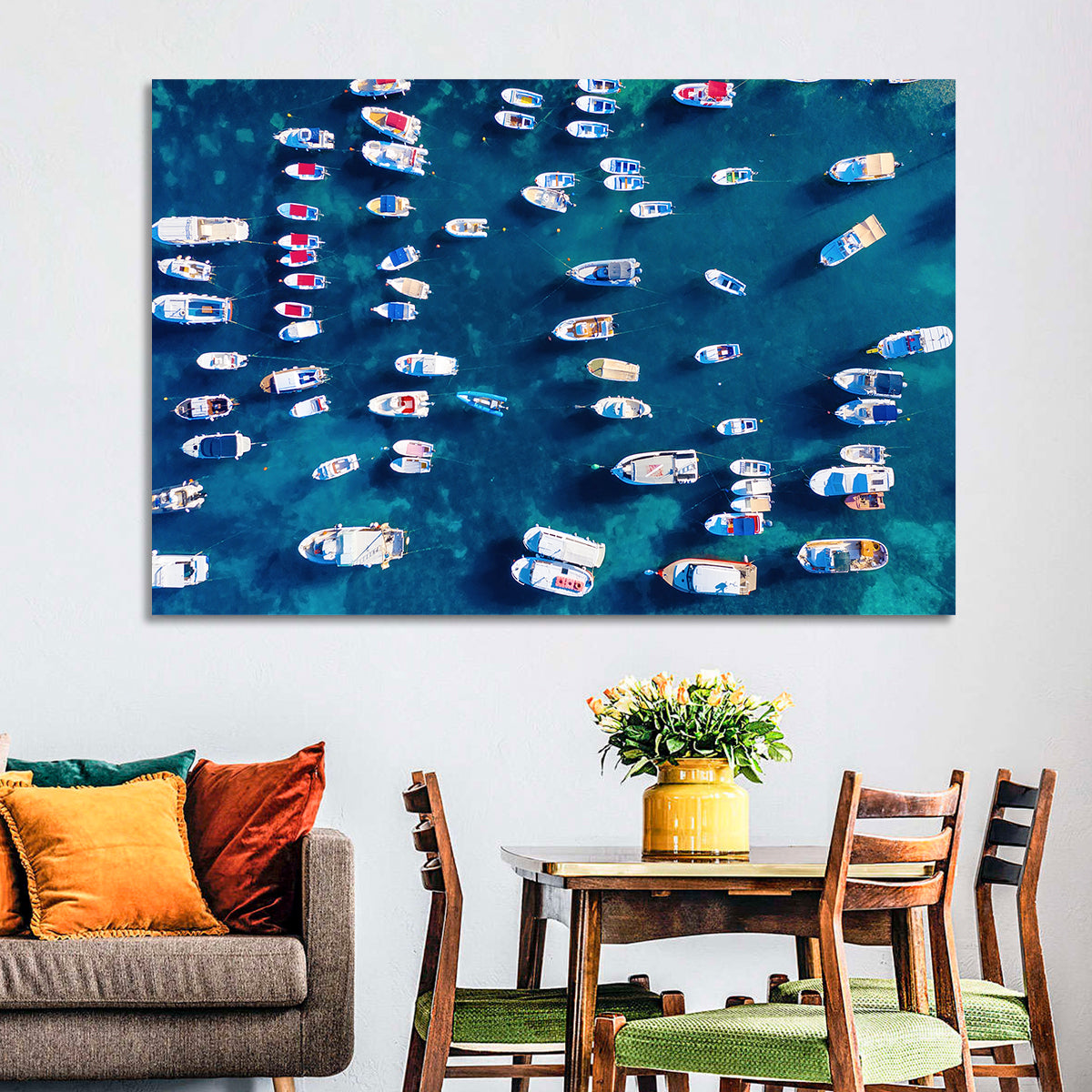 Aerial Boats Over Turquoise Sea Wall Art