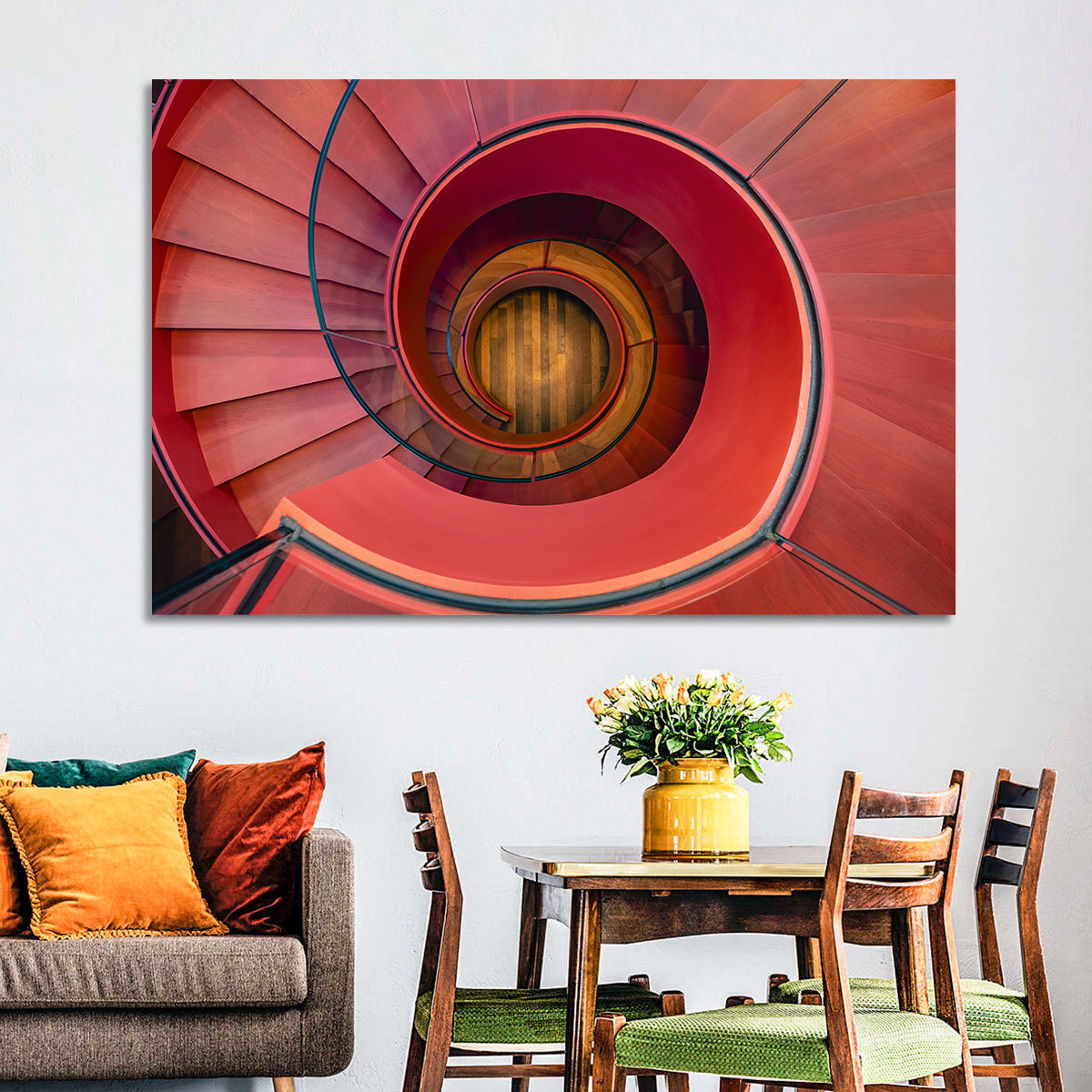 Red Spiral Staircase Wall Art