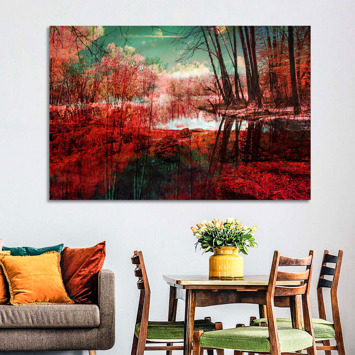 Red Forest Reflection Wall Art