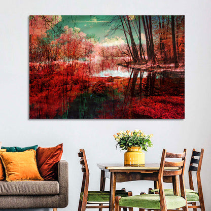 Red Forest Reflection Wall Art