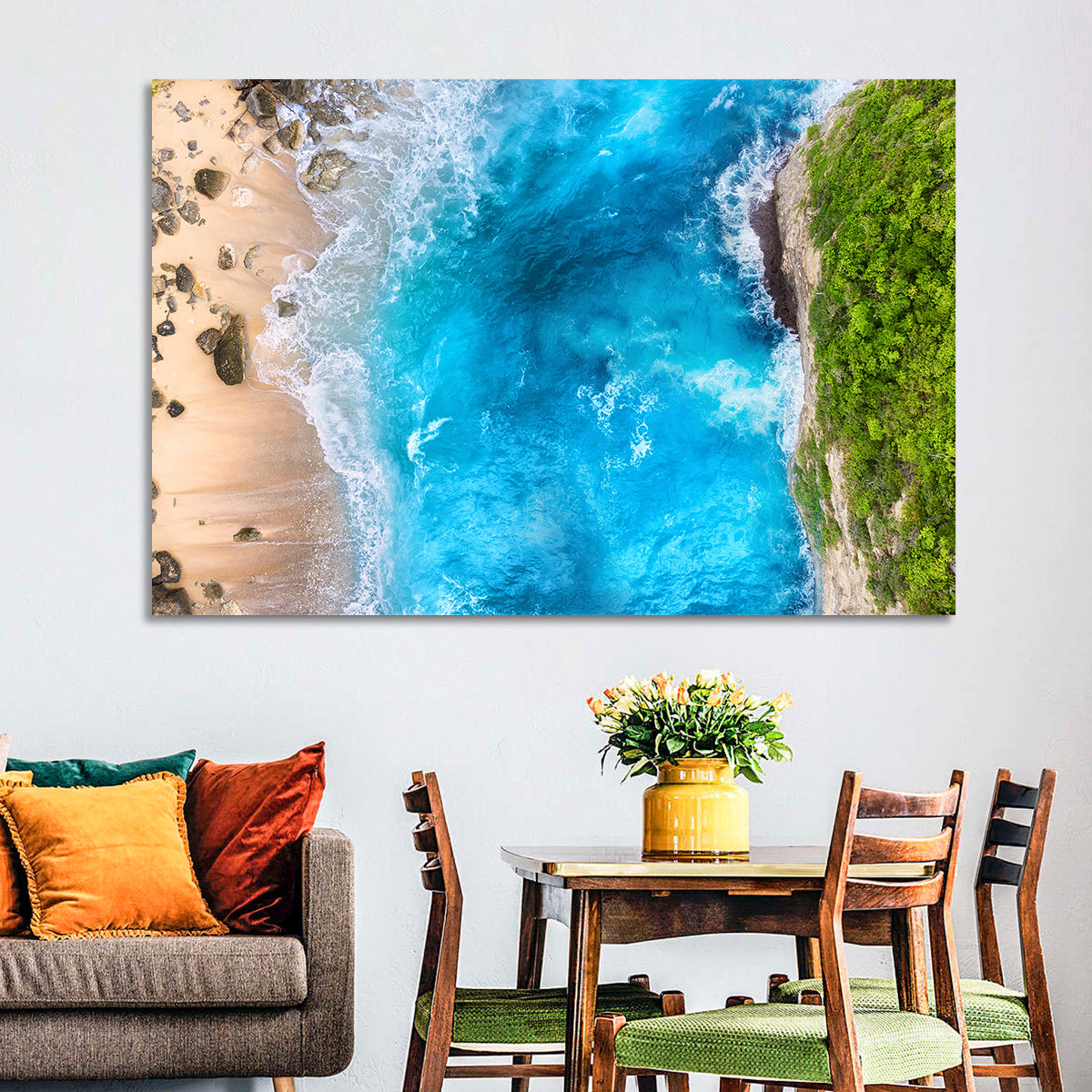 Aerial Turquoise Beach Cliffs Wall Art