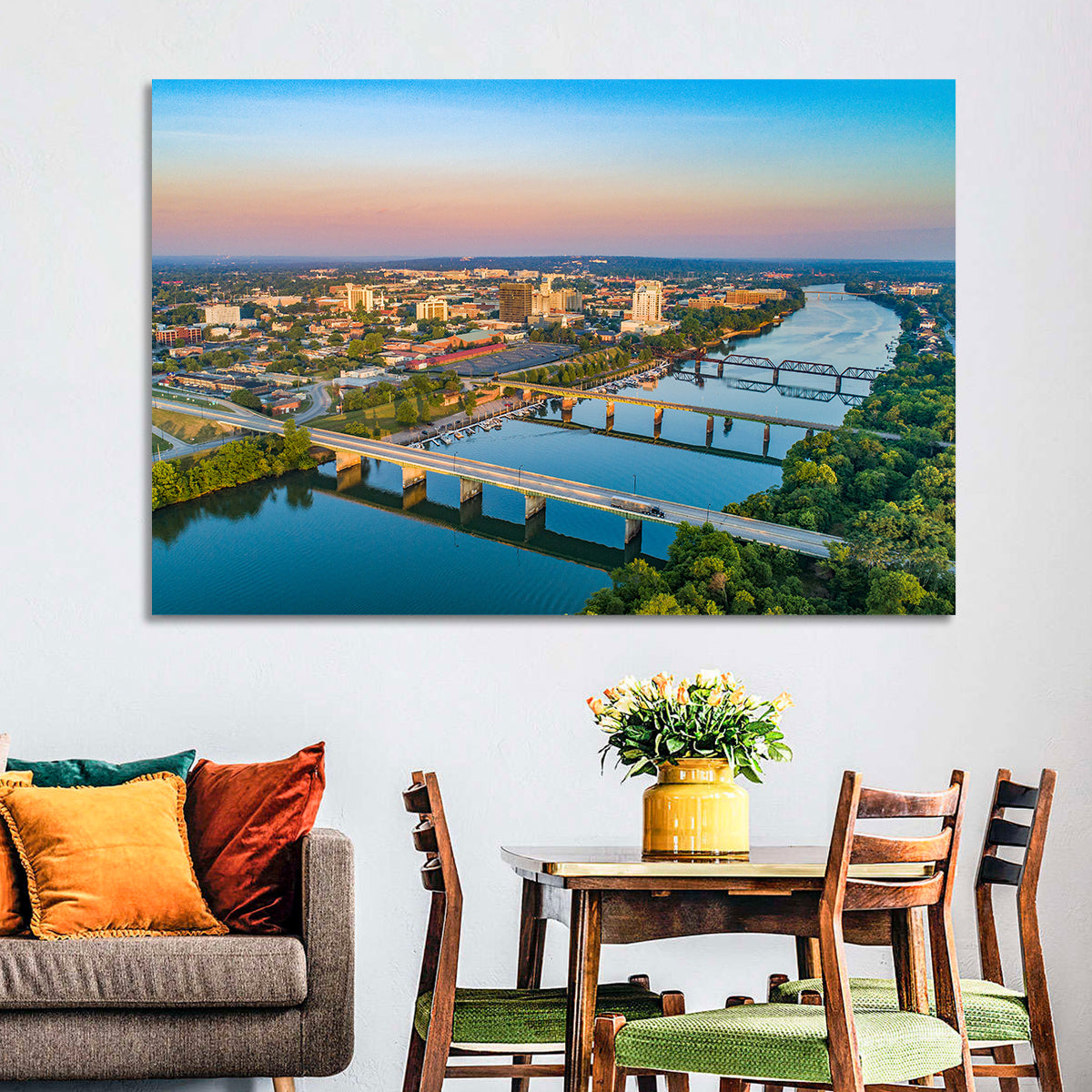 Augusta Savannah River Skyline Wall Art in a room, landscape