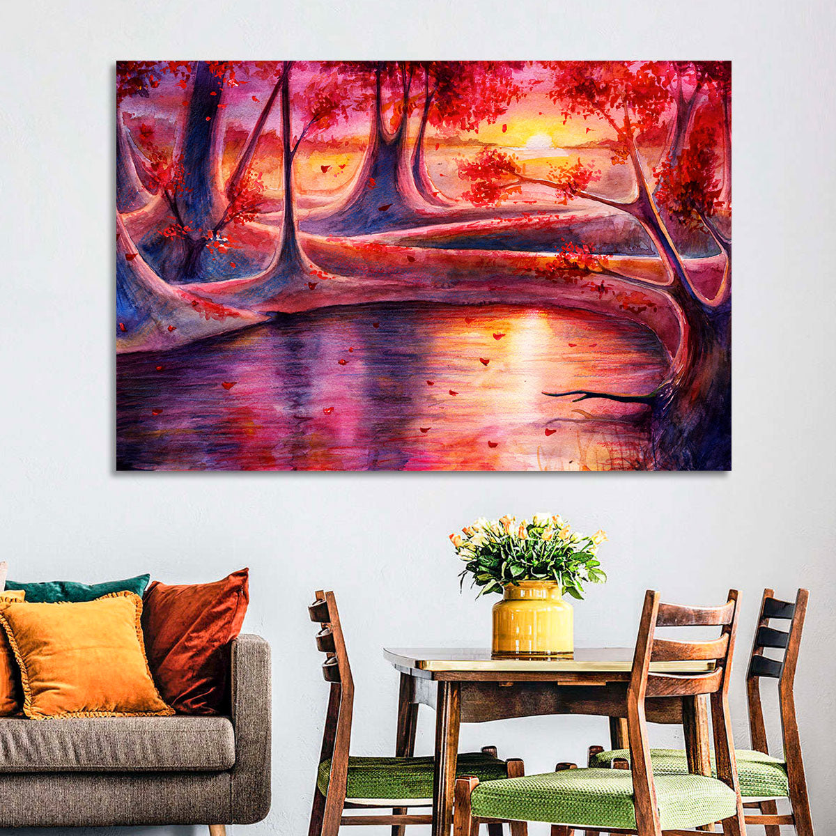 Autumn Forest Lake at Dusk Wall Art