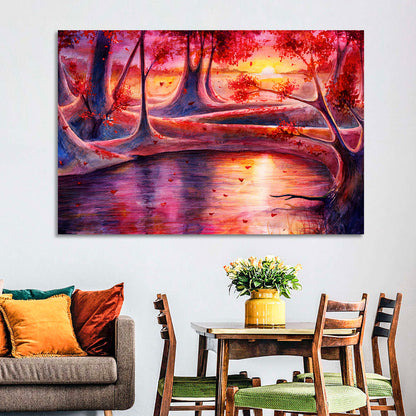 Autumn Forest Lake at Dusk Wall Art