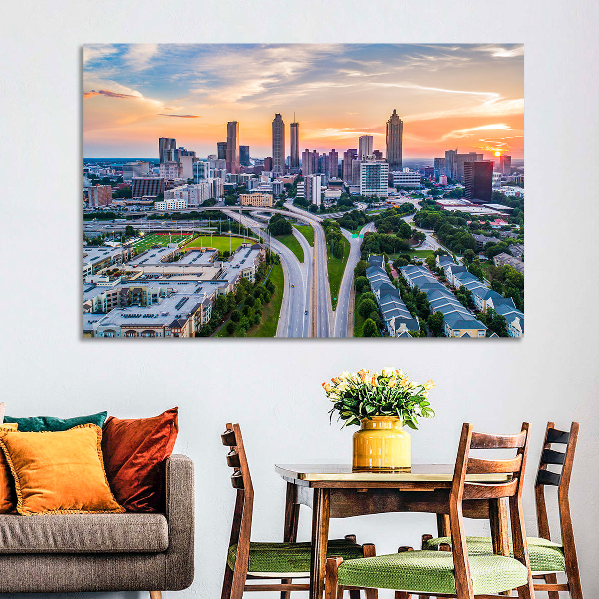 Downtown Atlanta Skyline Wall Art in a room, landscape