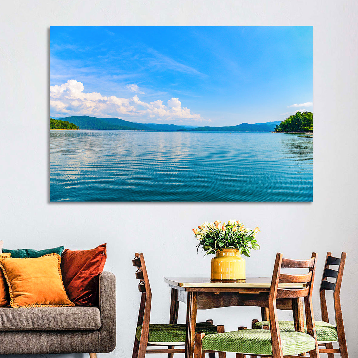Lake Jocassee Wall Art in a room, landscape