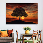 Lone Tree at Sunset with Birds Wall Art
