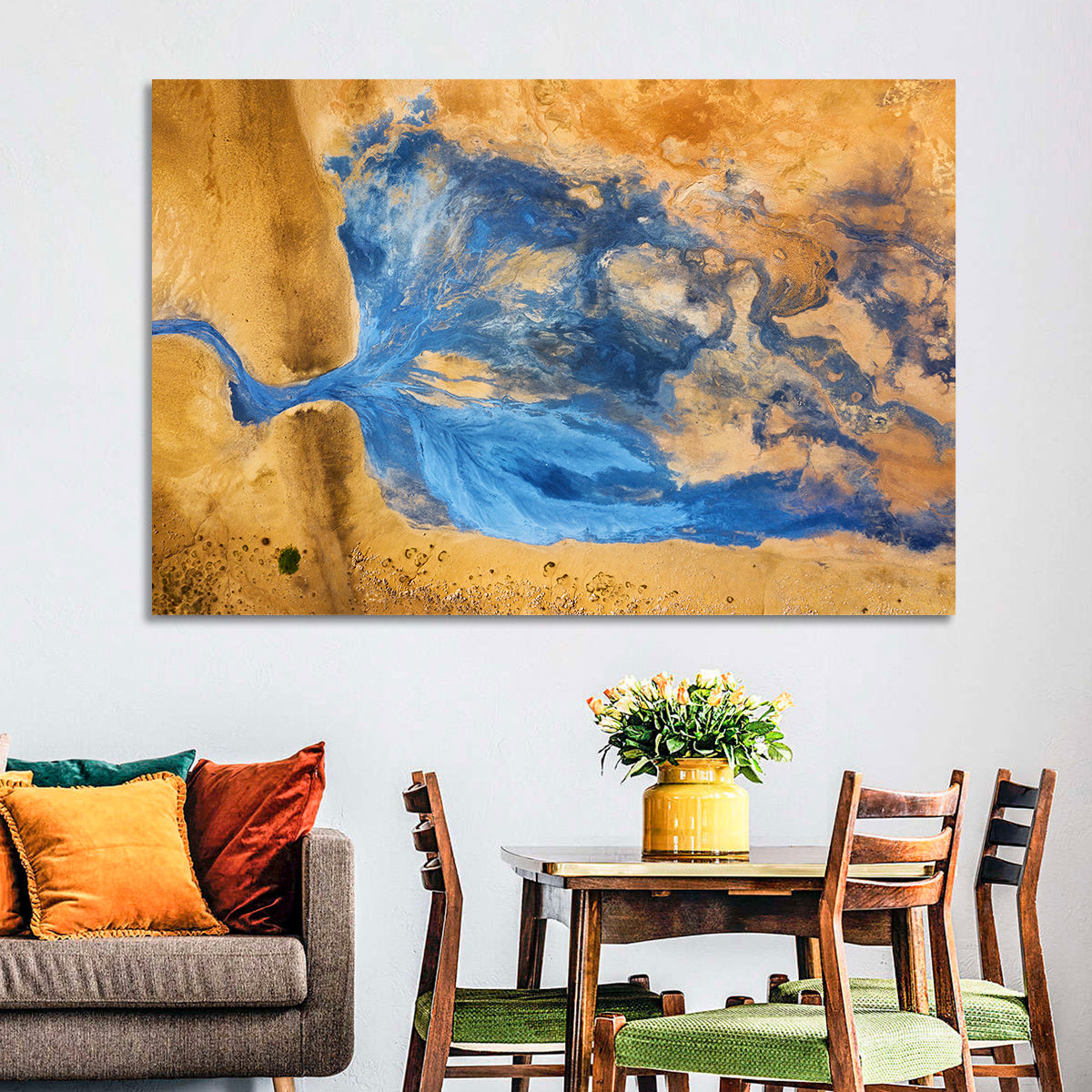 Geysers Valley Aerial View Wall Art in a room, landscape