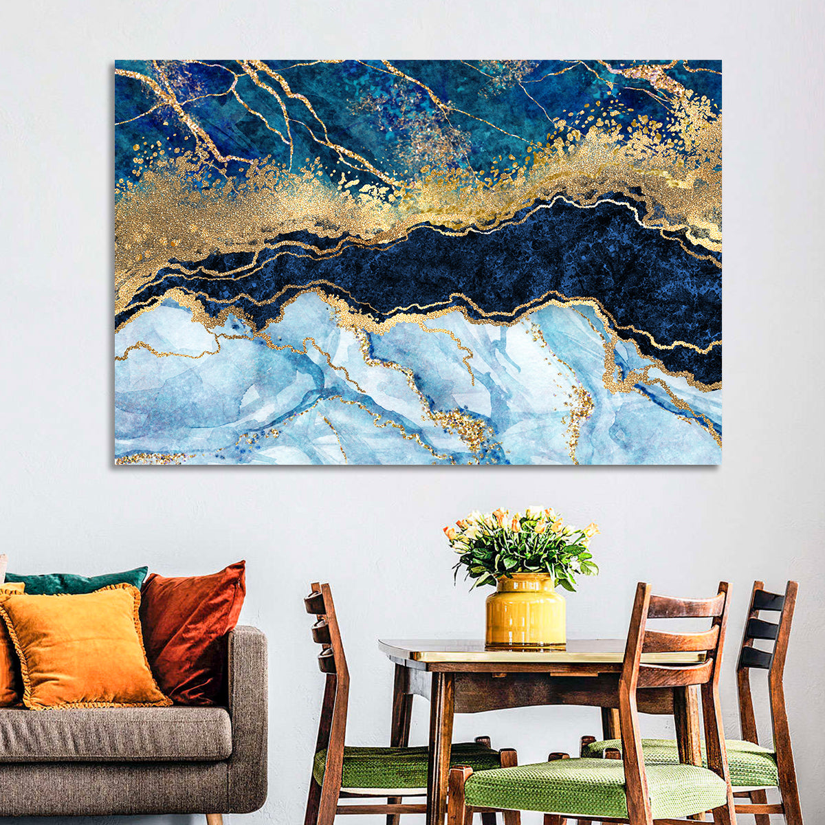 Navy Blue Marble with Gold Veins Wall Art