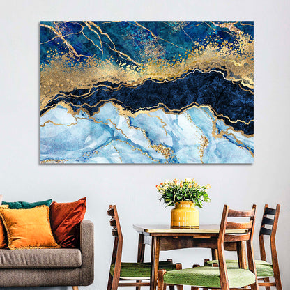 Navy Blue Marble with Gold Veins Wall Art