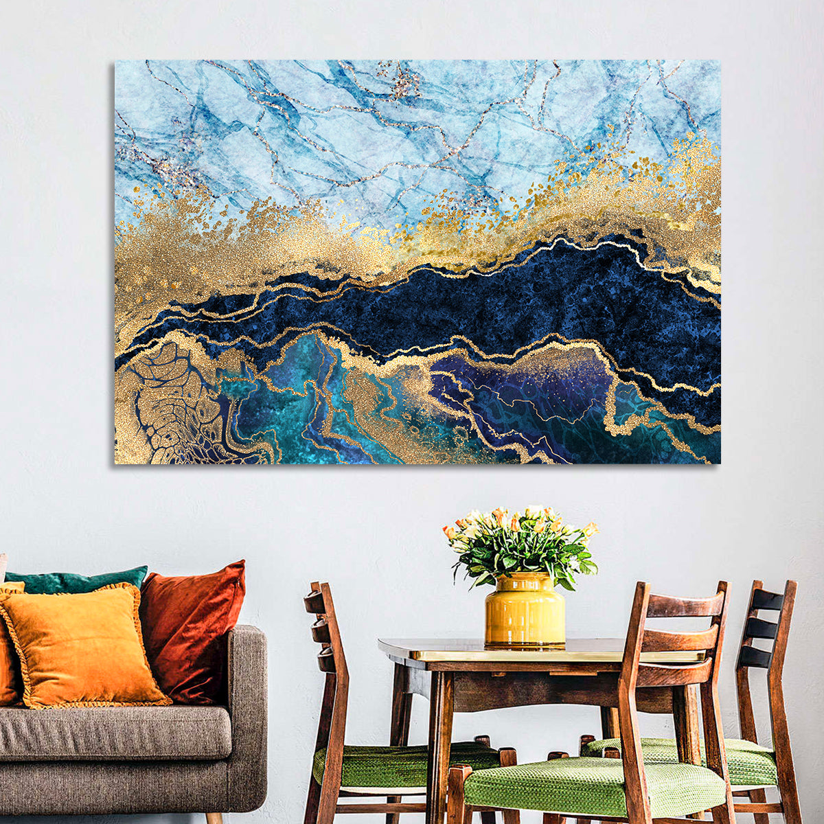 Blue Marble with Gold Veins Wall Art