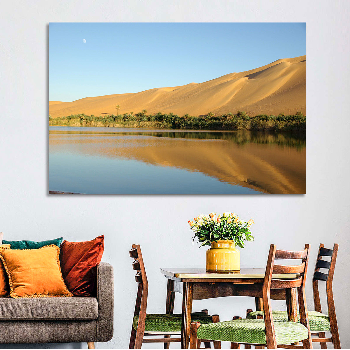 Desert Oasis Reflection Wall Art in a room, landscape
