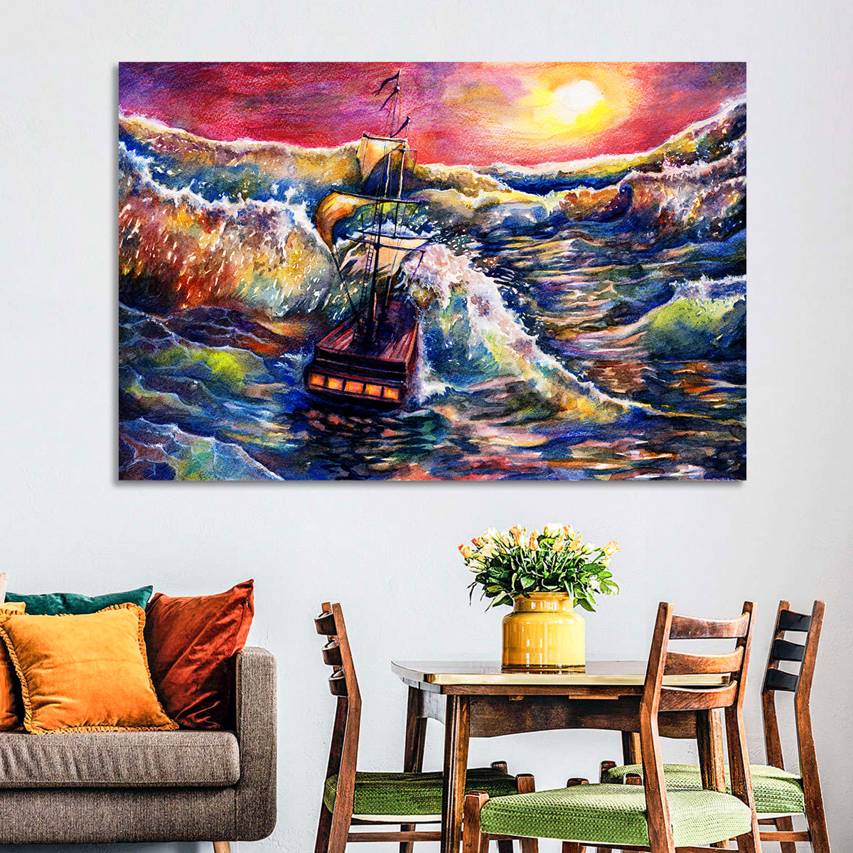 Stormy Sunset Sailing Ship Wall Art