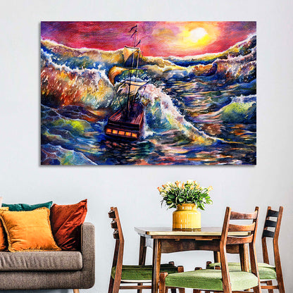 Stormy Sunset Sailing Ship Wall Art