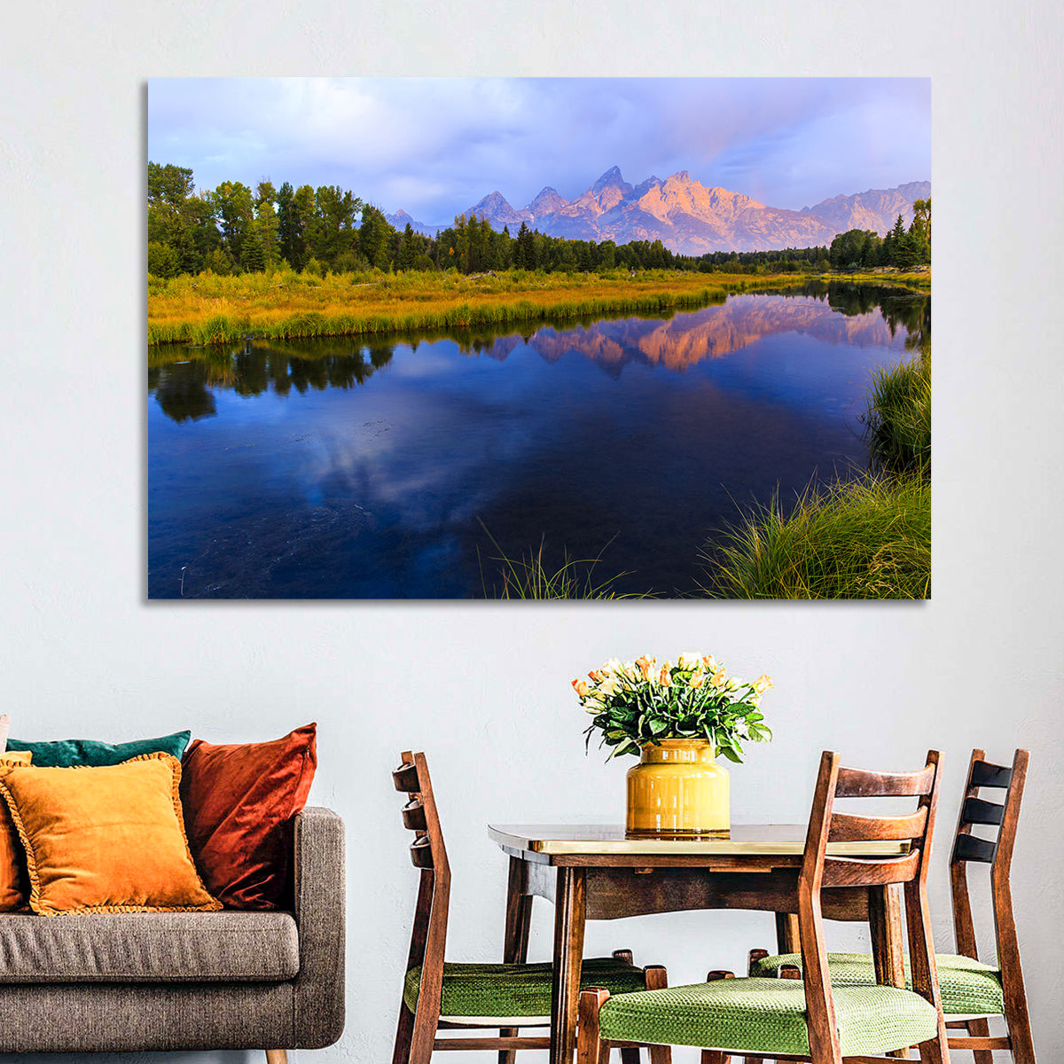 Grand Tetons Sunrise Over Snake River Wall Art in a room, landscape