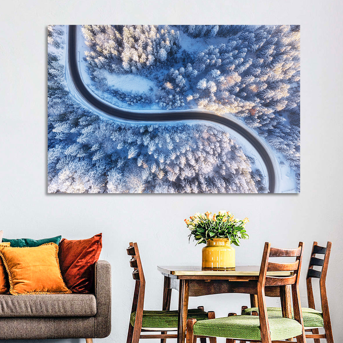 Snowy Forest Road at Golden Hour Wall Art