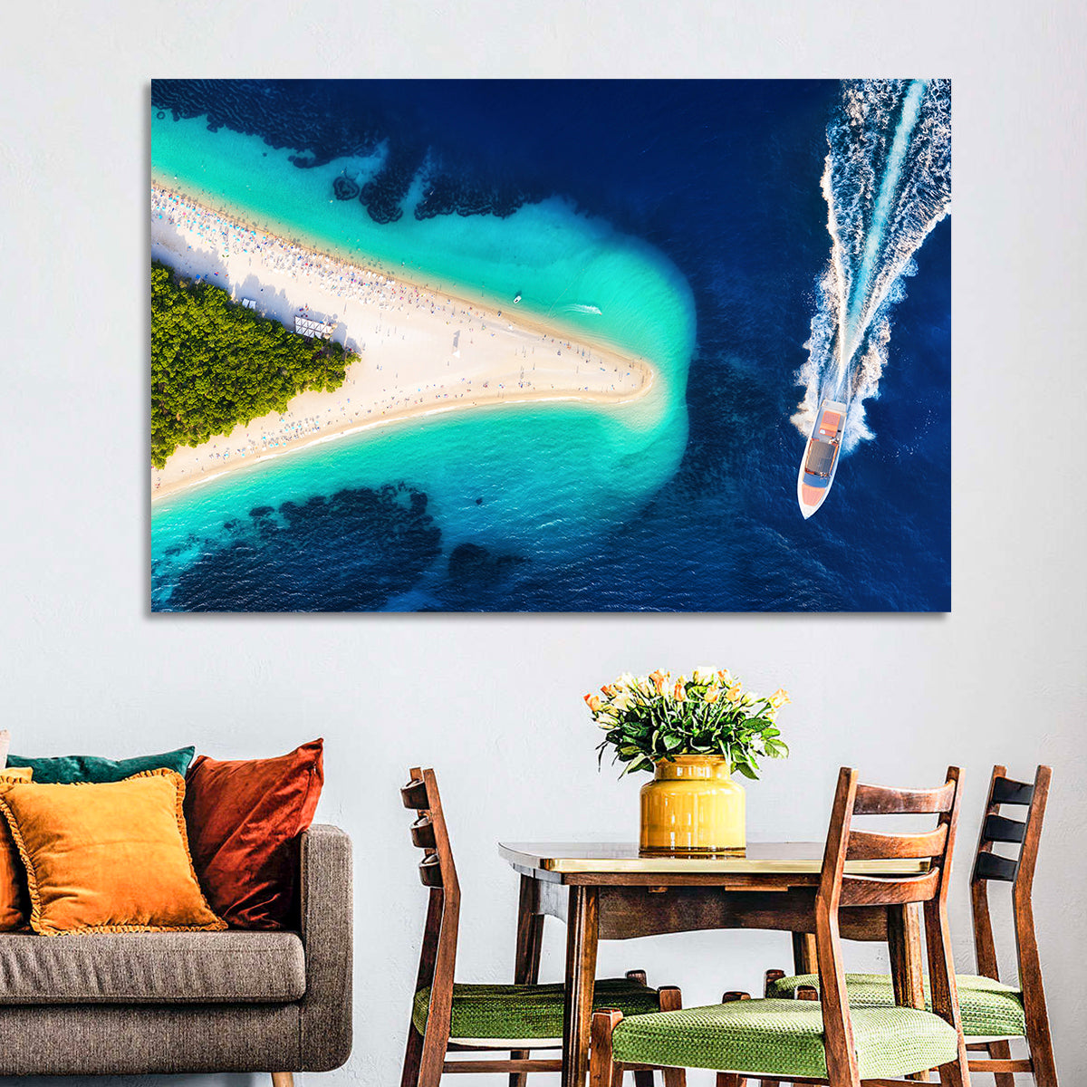 Zlatni Rat Beach Aerial, Bol Croatia Wall Art in a room, landscape