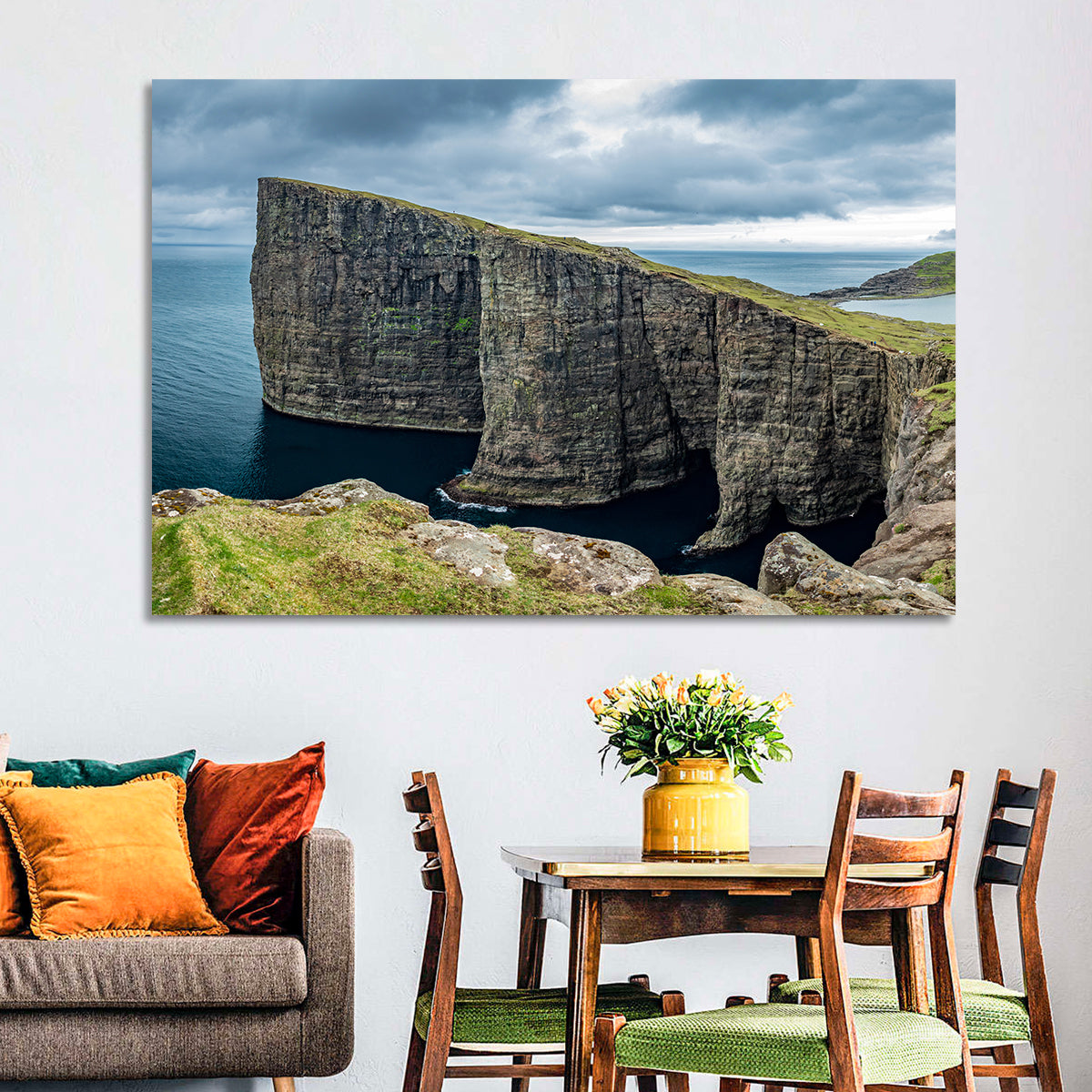 Trælanípa Cliff, Faroe Islands Wall Art in a room, landscape