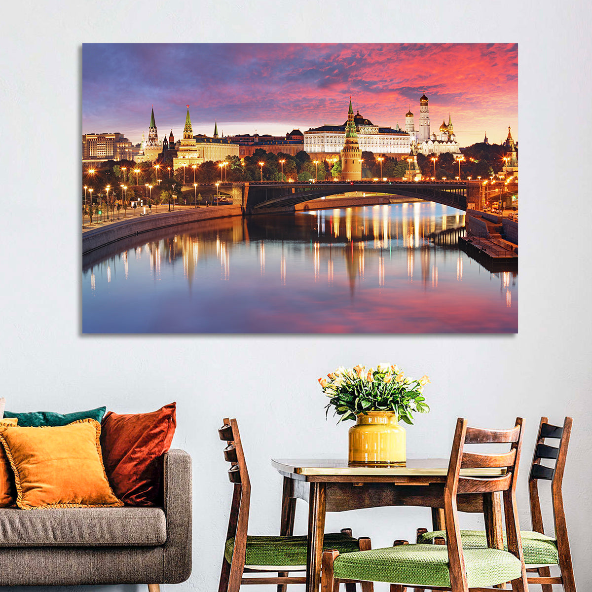 Moscow Kremlin Skyline at Twilight Wall Art in a room, landscape