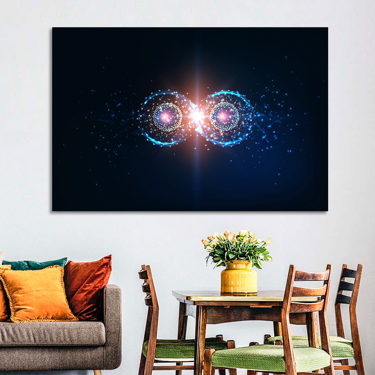 Polygonal Infinity Loop Wall Art in a room, landscape