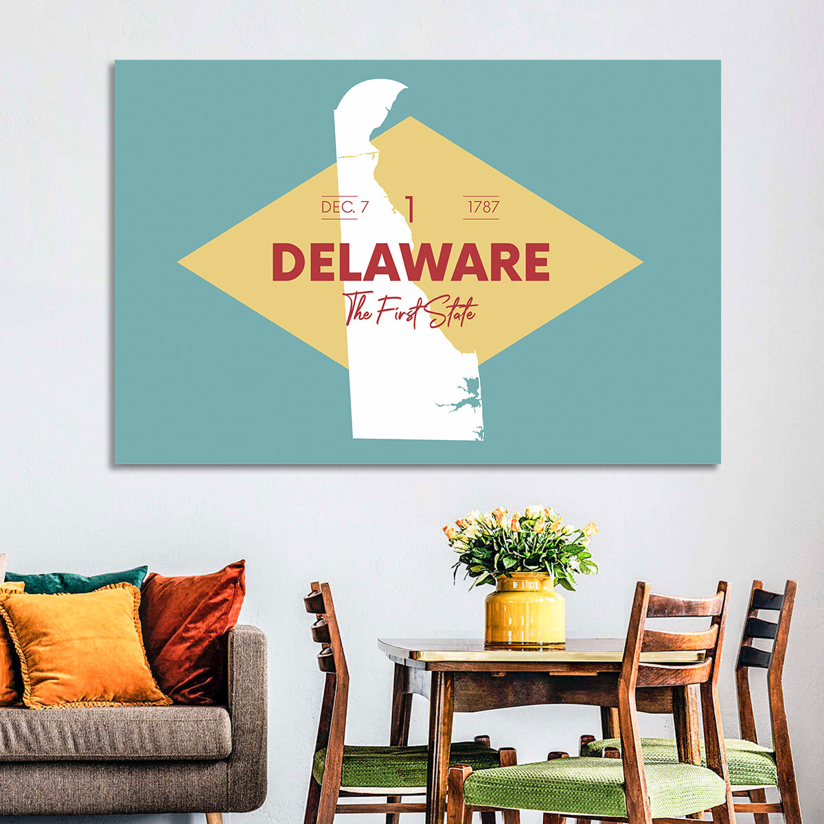 Delaware State Map Graphic Wall Art in a room, landscape