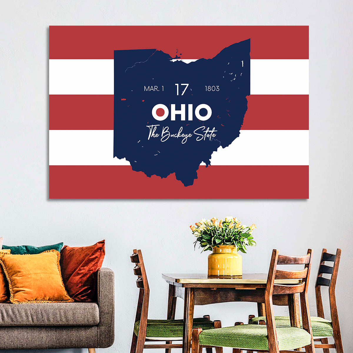 Ohio State Map Wall Art in a room, landscape