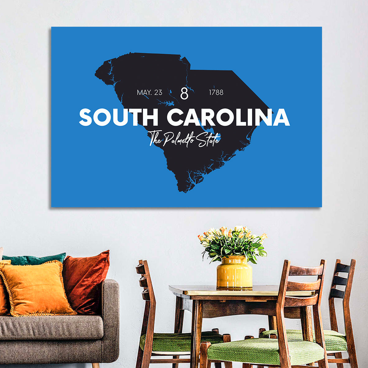 South Carolina State Map Wall Art in a room, landscape