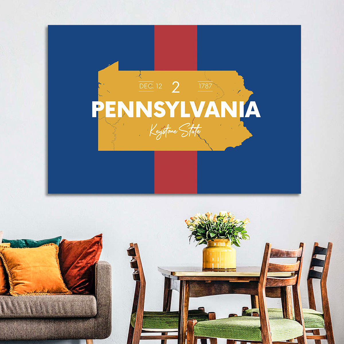 Keystone State Map Graphic Wall Art in a room, landscape