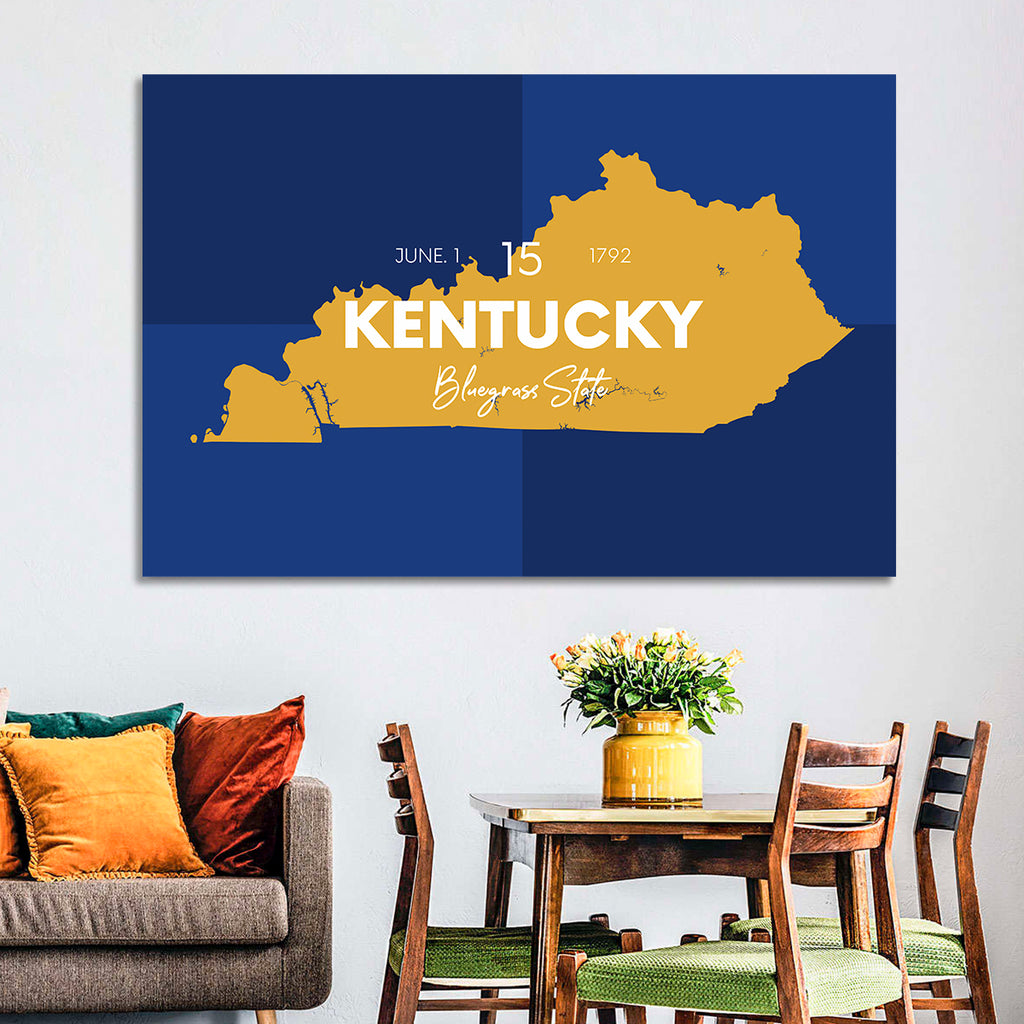 Blue and Gold Kentucky Map Wall Art