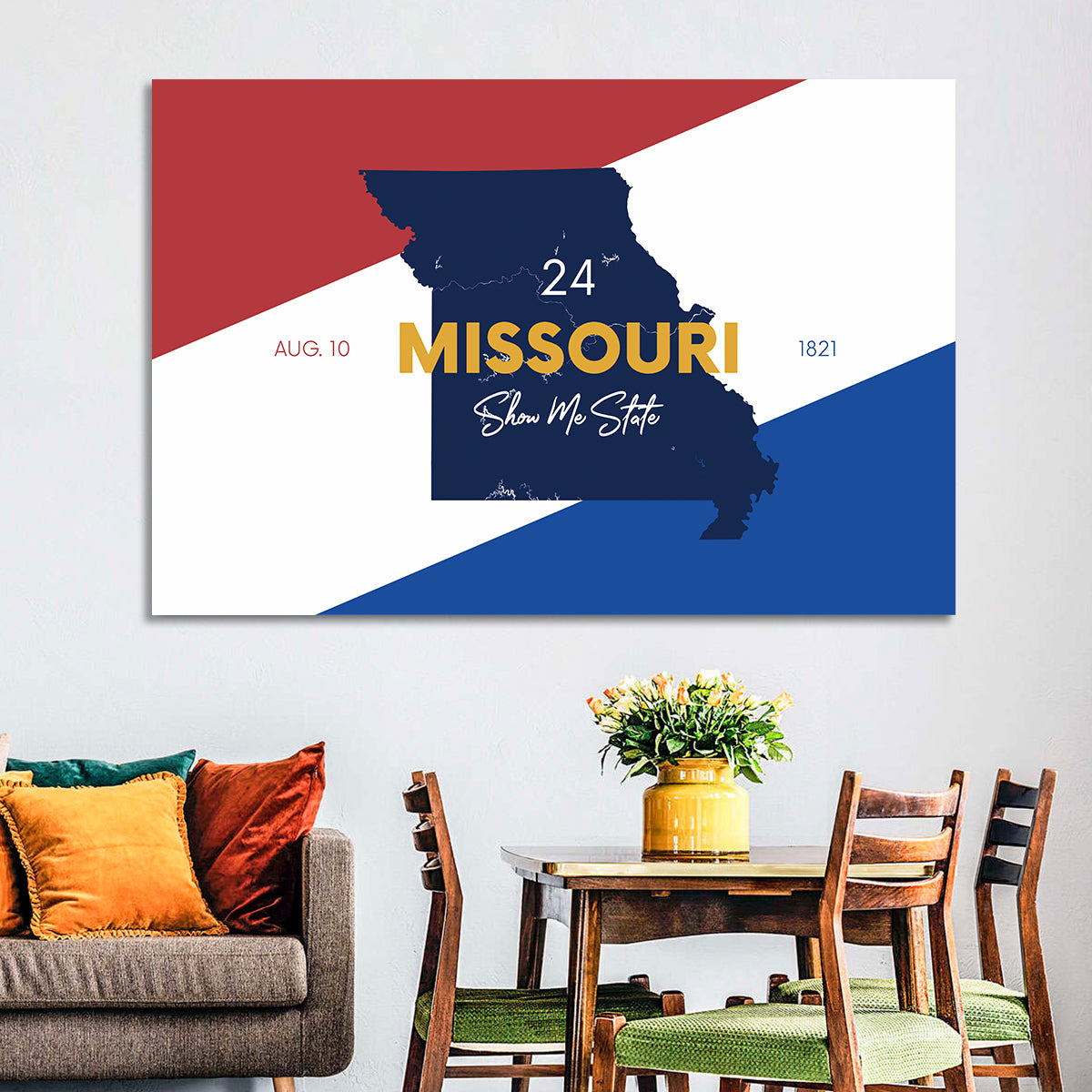Missouri Map, Show Me State Wall Art in a room, landscape
