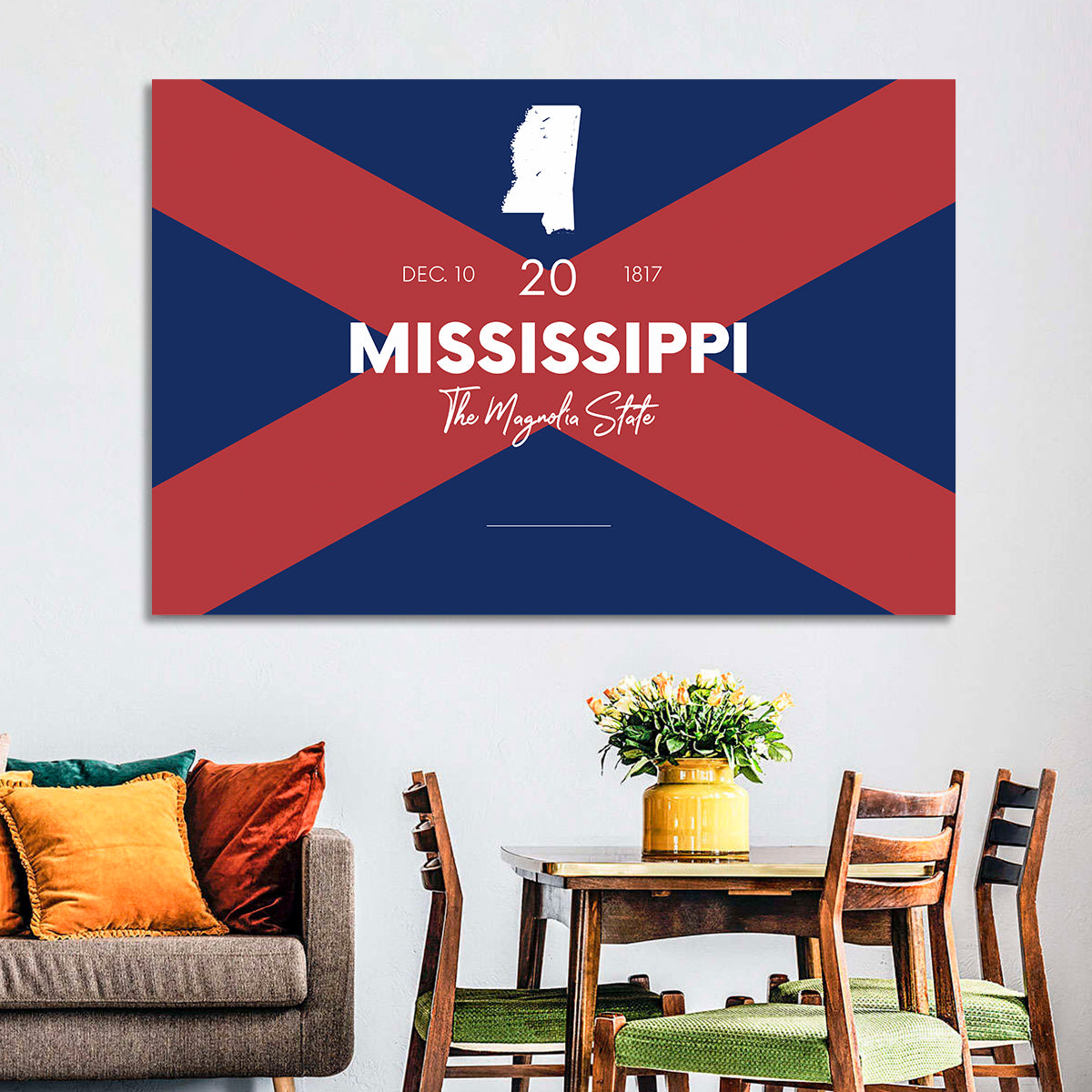 Mississippi Map, the Magnolia State Wall Art