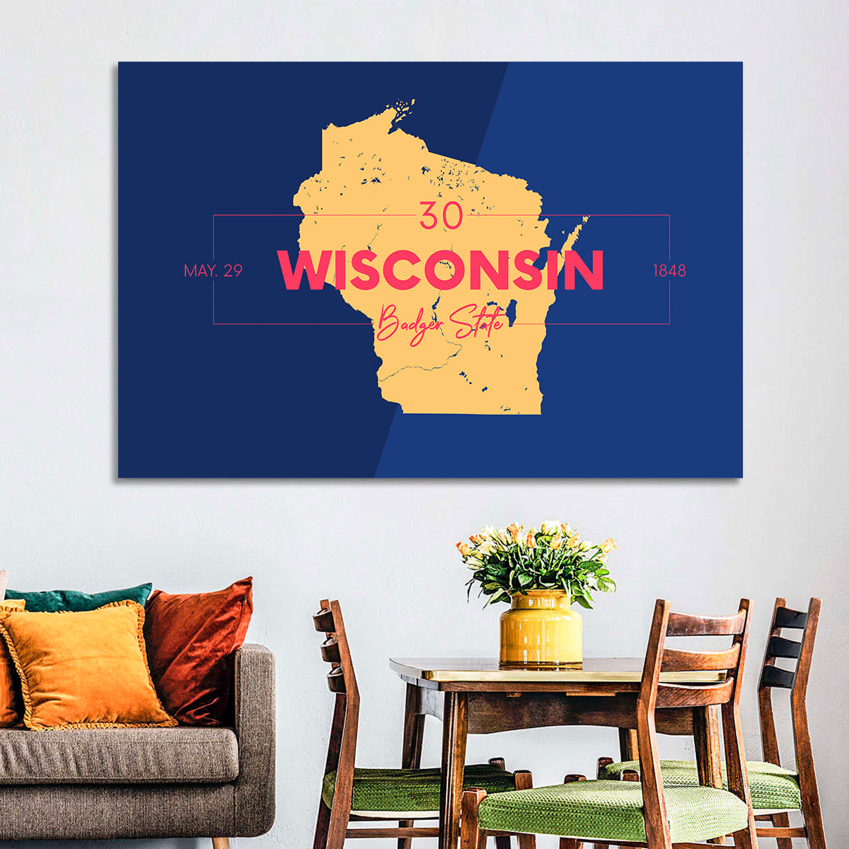Badger State Map Wall Art in a room, landscape
