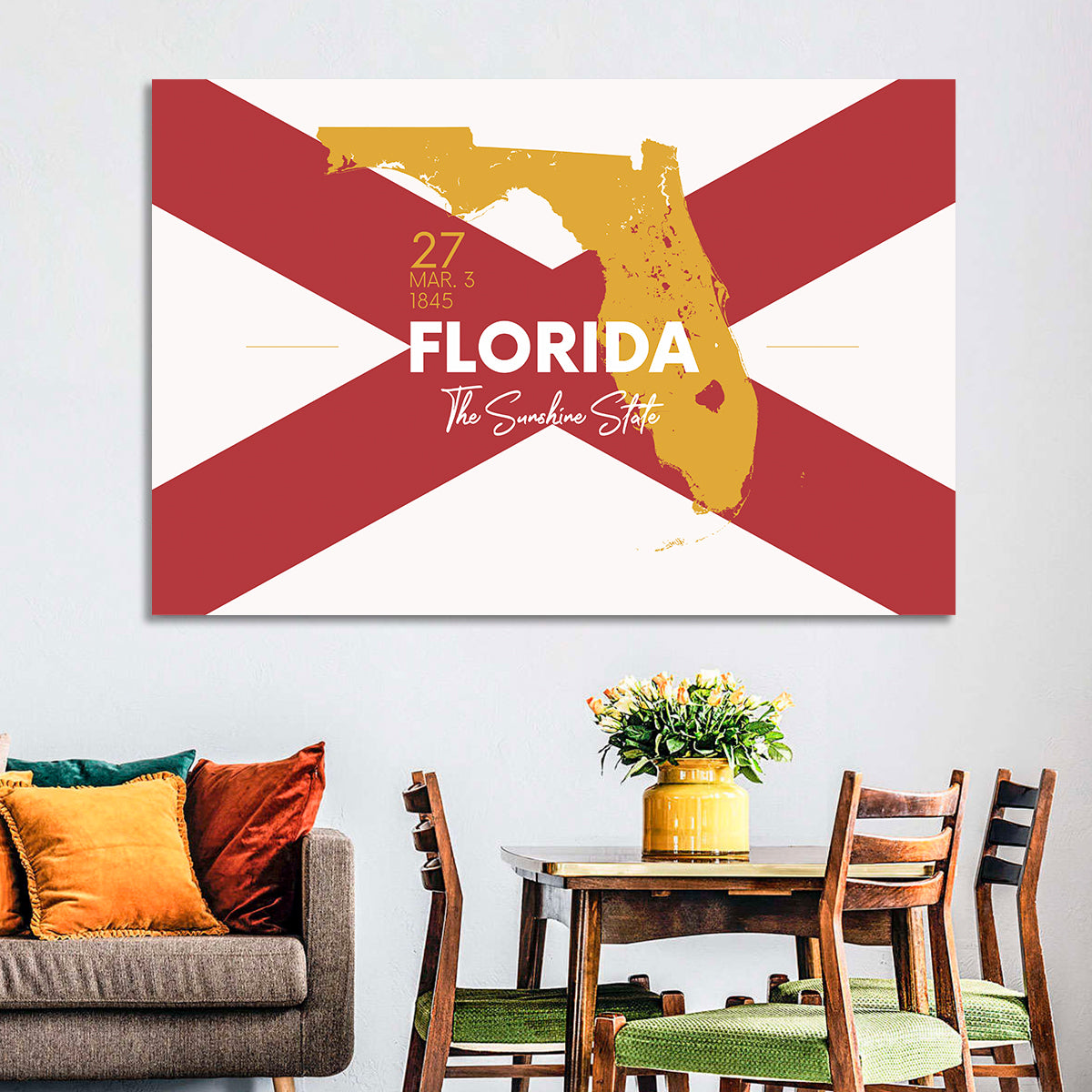 Florida Gold Map Graphic Wall Art in a room, landscape