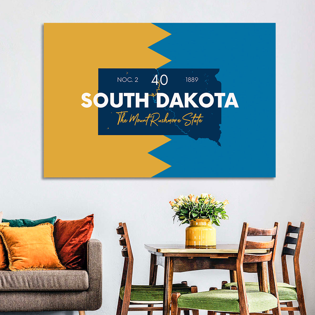South Dakota Silhouette Map Wall Art in a room, landscape