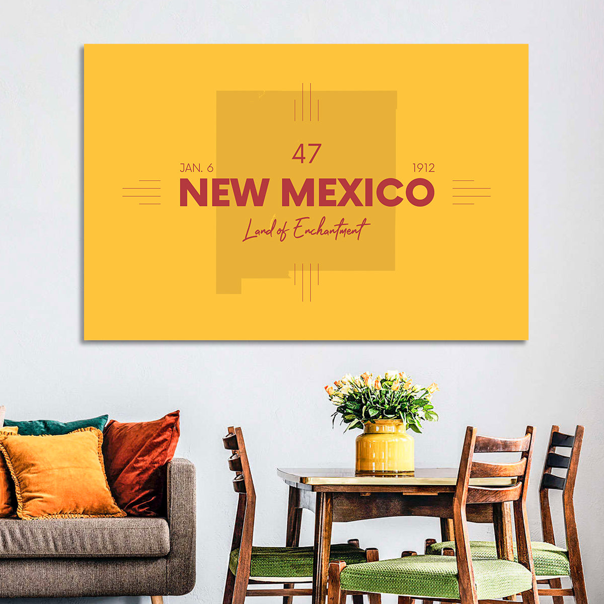 New Mexico Typographic Map 1912 Wall Art in a room, landscape